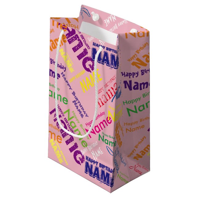 Add Name, Happy Birthday Small Gift Bag (Front Angled)