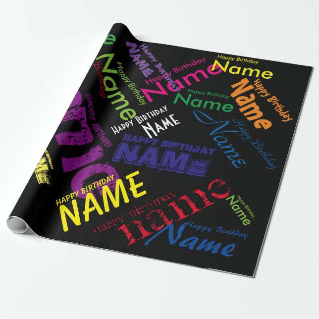 Add Name Happy Birthday Wrapping Paper (Unrolled)