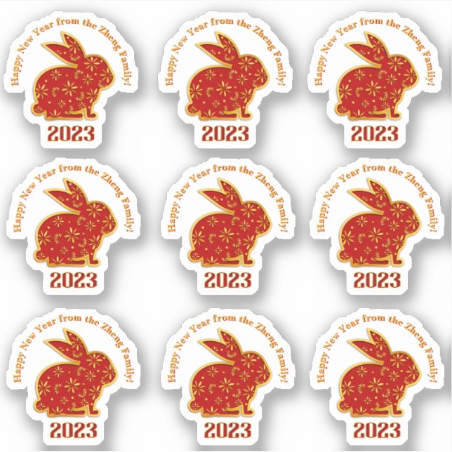 Add Name Happy Chinese New Year 2023 Rabbit        Sticker (Front)