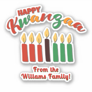 Add Name, Happy Kwanzaa Red Black Green Candles St Sticker