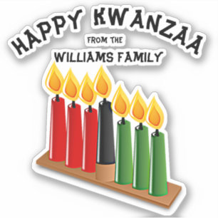 Add Name, Happy Kwanzaa Red Yellow Green Candles Sticker
