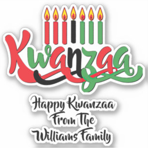 Add Name, Happy Kwanzaa, Seven Candles Kiss Cut Sticker
