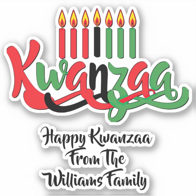 Add Name, Happy Kwanzaa, Seven Candles  Kiss Cut Sticker (Front)