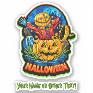 Add Name, Happy Pumpkin Head Scarecrow Surprise    Sticker