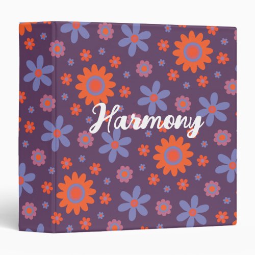 Add Name Happy Retro Flowers 70s Daisy Funny Cute 3 Ring Binder