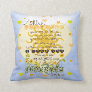 Add Name Hearts & Sunshine Throw Pillow