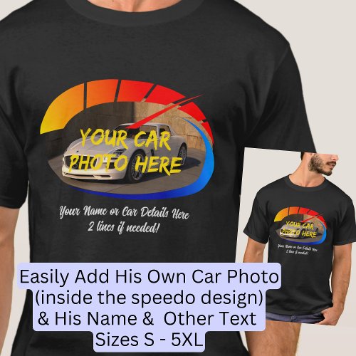 Add Name  His Car Photo with Banner Speedo Icon  T_Shirt