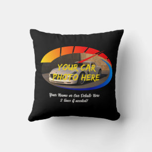 Add Name & His Car Photo, with Speedo Icon Throw Pillow