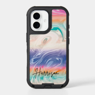 Add Name Holographic Aqua Pink Starburst OtterBox iPhone 17 Case