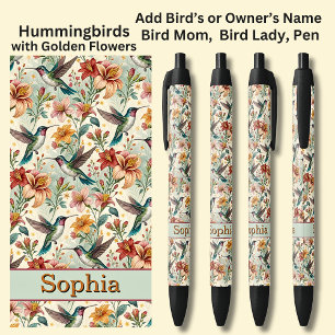 Add Name, Hummingbirds with Golden Flowers Pen