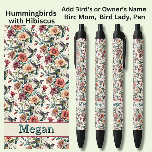 Add Name, Hummingbirds with Hibiscus Flowers Pen