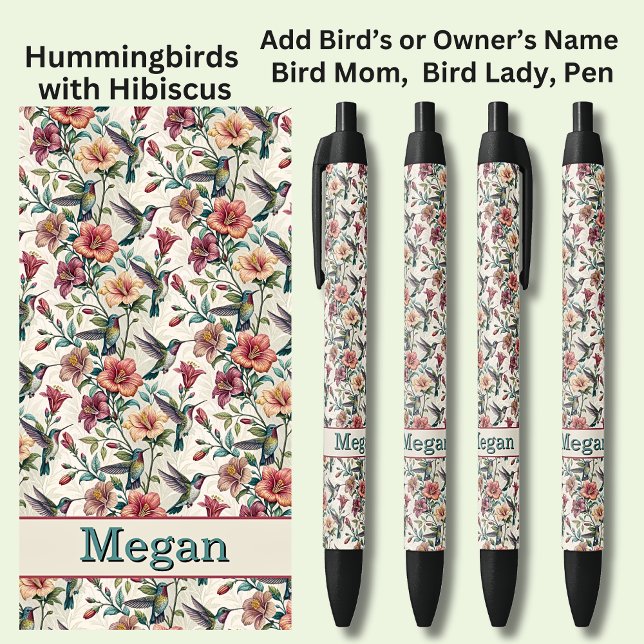 Add Name, Hummingbirds with Hibiscus Flowers Pen (Creator Uploaded)