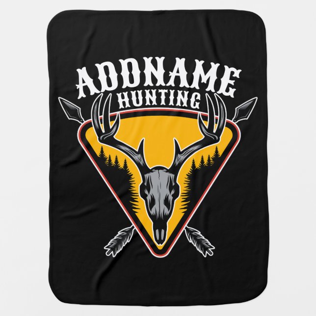 ADD NAME Hunter Elk Skull Big Antlers Deer Hunting Baby Blanket (Front)