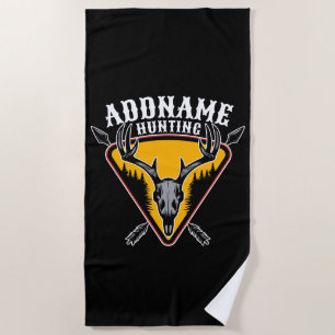 ADD NAME Hunter Elk Skull Big Antlers Deer Hunting Beach Towel