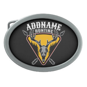 ADD NAME Hunter Elk Skull Big Antlers Deer Hunting Belt Buckle