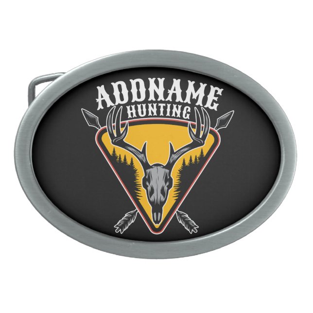 ADD NAME Hunter Elk Skull Big Antlers Deer Hunting Belt Buckle (Front)