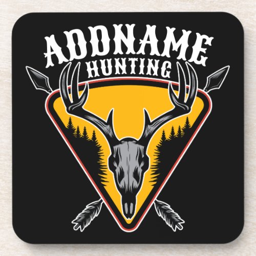 ADD NAME Hunter Elk Skull Big Antlers Deer Hunting Beverage Coaster