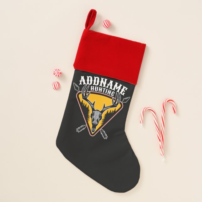 ADD NAME Hunter Elk Skull Big Antlers Deer Hunting Christmas Stocking (Front)