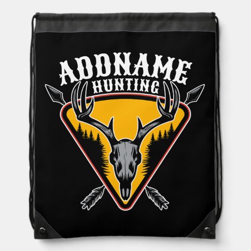 ADD NAME Hunter Elk Skull Big Antlers Deer Hunting Drawstring Bag