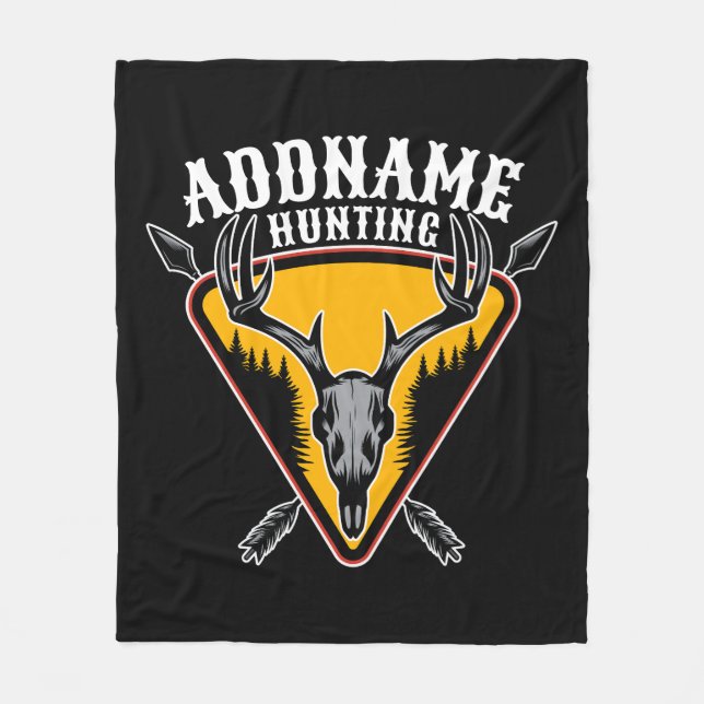 ADD NAME Hunter Elk Skull Big Antlers Deer Hunting Fleece Blanket (Front)
