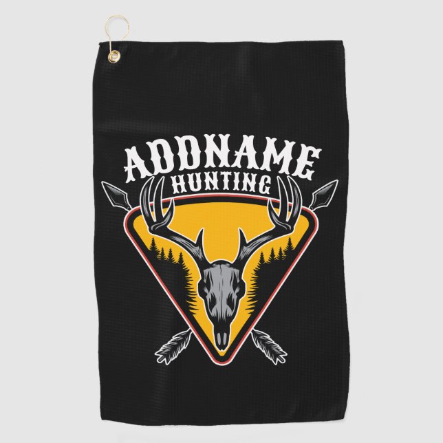 ADD NAME Hunter Elk Skull Big Antlers Deer Hunting Golf Towel (Front)