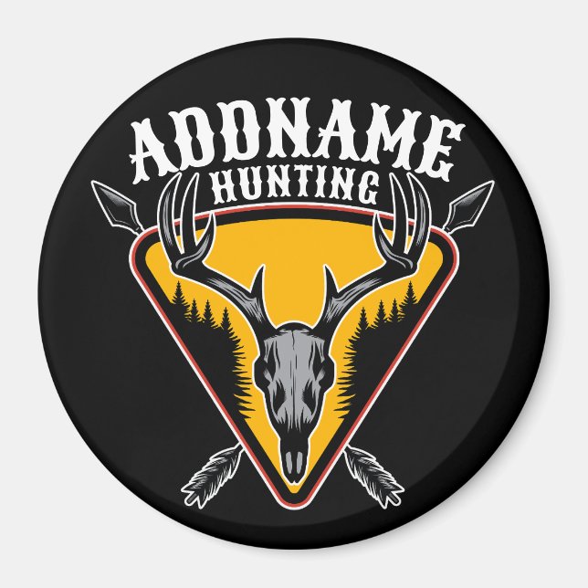 ADD NAME Hunter Elk Skull Big Antlers Deer Hunting Magnet (Front)