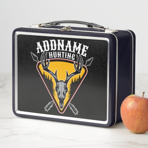 ADD NAME Hunter Elk Skull Big Antlers Deer Hunting Metal Lunch Box