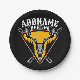 ADD NAME Hunter Elk Skull Big Antlers Deer Hunting Paper Plates