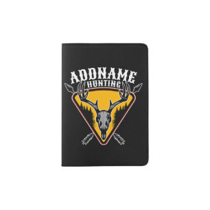 ADD NAME Hunter Elk Skull Big Antlers Deer Hunting Passport Holder