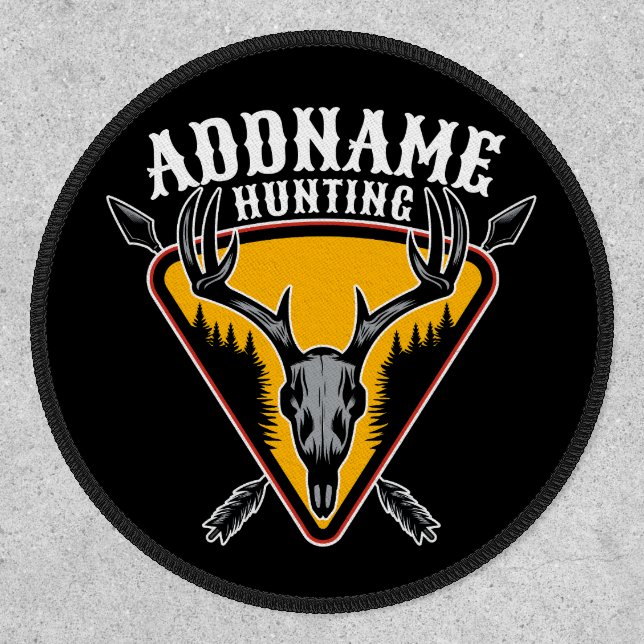 ADD NAME Hunter Elk Skull Big Antlers Deer Hunting Patch (Front)
