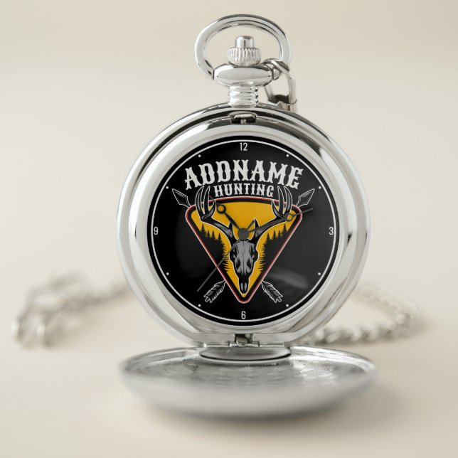ADD NAME Hunter Elk Skull Big Antlers Deer Hunting Pocket Watch (Inside)