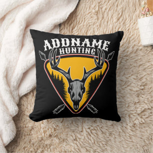 ADD NAME Hunter Elk Skull Big Antlers Deer Hunting Throw Pillow
