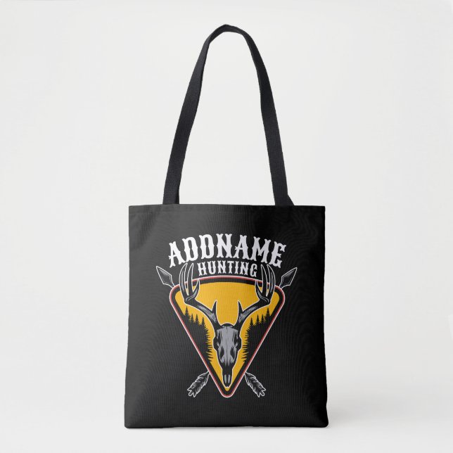 ADD NAME Hunter Elk Skull Big Antlers Deer Hunting Tote Bag (Front)