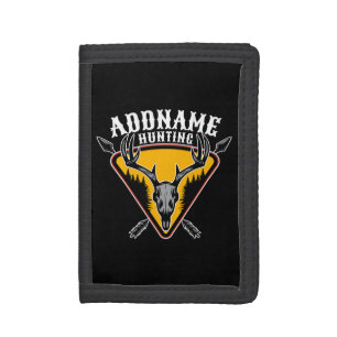 ADD NAME Hunter Elk Skull Big Antlers Deer Hunting Tri-fold Wallet