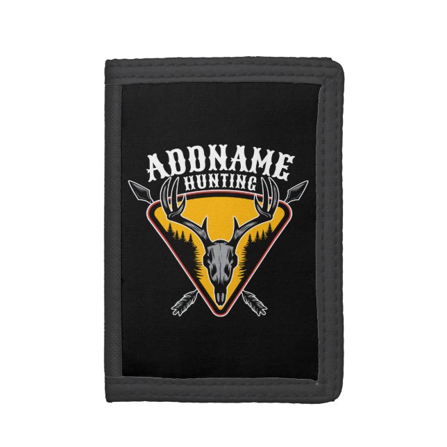 ADD NAME Hunter Elk Skull Big Antlers Deer Hunting Trifold Wallet (Front Vertical)