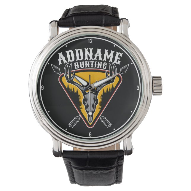 ADD NAME Hunter Elk Skull Big Antlers Deer Hunting Watch (Front)