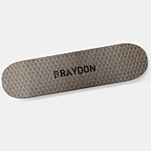 Add Name Initial Grey Brown Checker Plate Look Skateboard