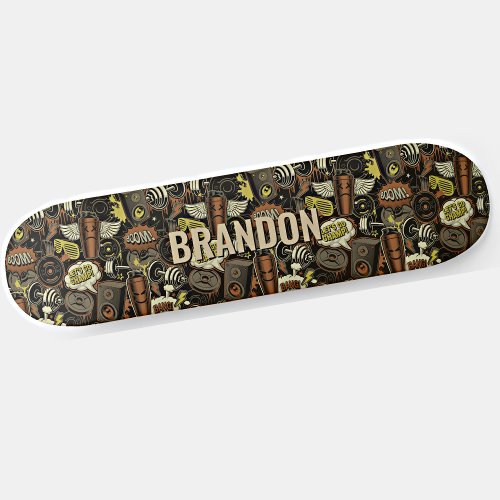 Add Name Initial Gym Life Collage Brown Skateboard