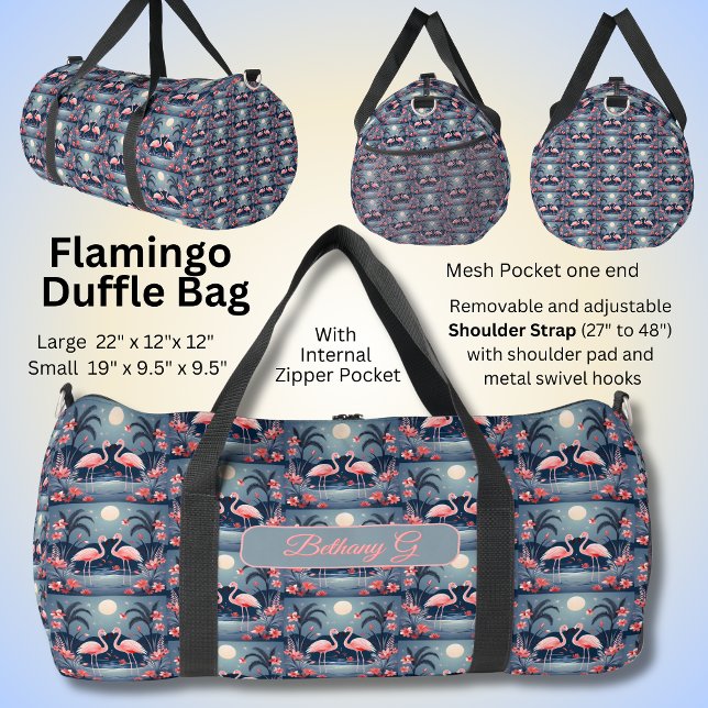 Add Name Initial, Pink Flamingo Design Duffle Bag (Creator Uploaded)
