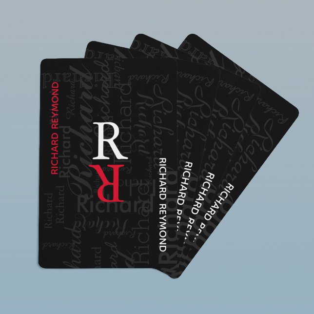 Add name initial to get personalized black poker cards (modern monogrammed idea for him)