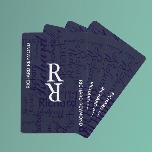 Add Nameinitial to get personalized blue Playing Cards