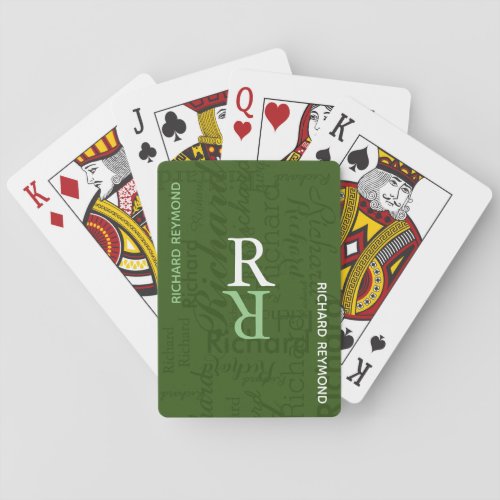 Add Name Initial to get Personalized Green Poker Cards