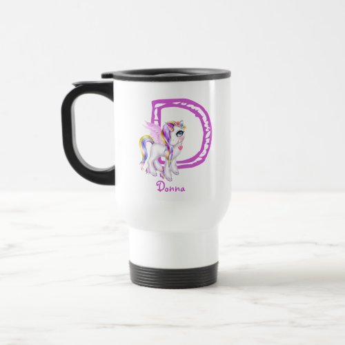 Add Name Initial to Unicorn Alicorn Girls Kawaii Travel Mug