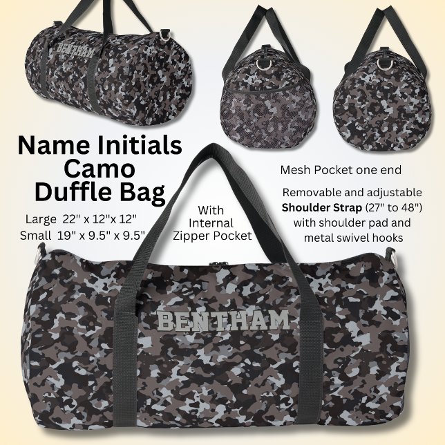 Add Name Initials Camouflage Browns Grays Duffle Bag (Creator Uploaded)