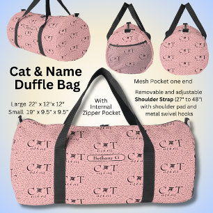 Add Name Initials,  Cat Mom on Pink  Duffle Bag