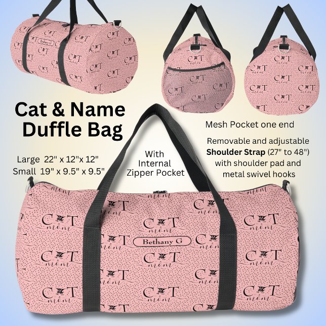 Add Name Initials,  Cat Mom on Pink  Duffle Bag (Creator Uploaded)