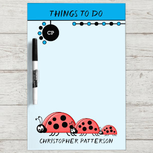 Add name initials ladybugs for kids blue dry erase board