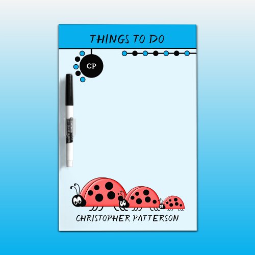 Add name initials ladybugs for kids blue dry erase board