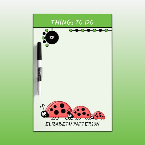 Add name initials ladybugs for kids green dry erase board