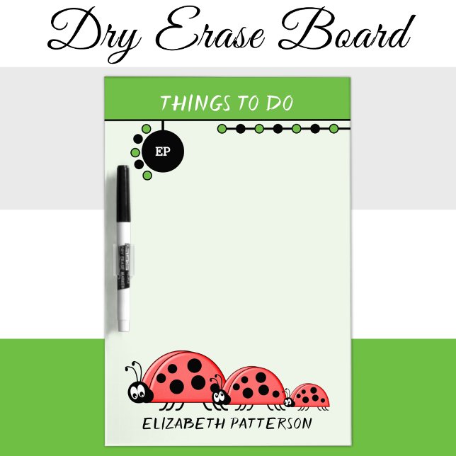Add name initials ladybugs for kids green dry erase board (Creator Uploaded)
